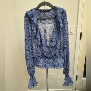 Zara Blue ruffled cropped blouse | NEW | small